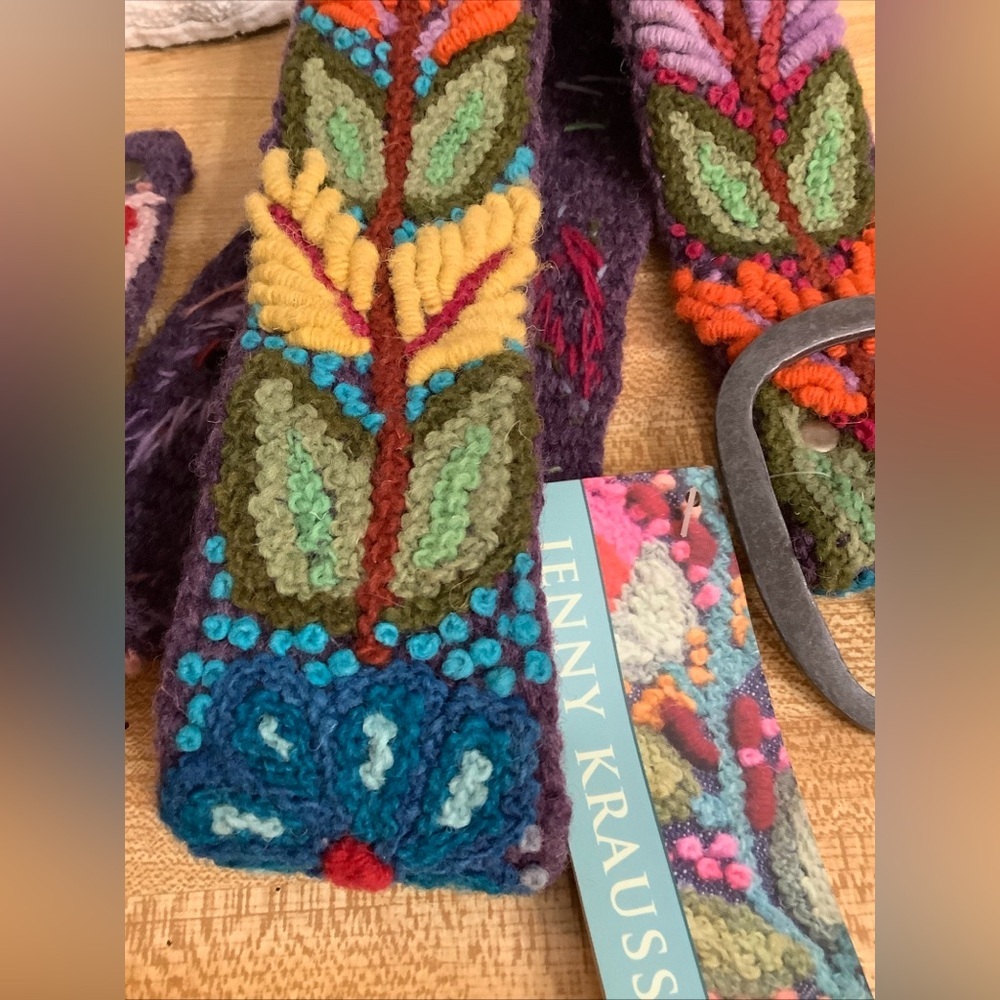 Jenny Krauss Boho Floral Densely Embroidered Blooms Wool Belt Handmade Peru Sz S - Picture 2 of 16